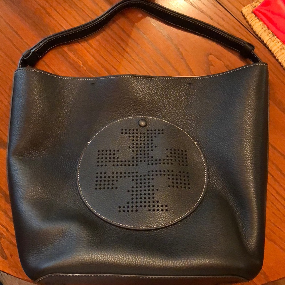 💥 SALE! Tory Burch Perforated Black Leather Hobo